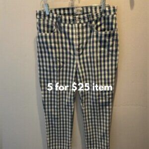 J. Crew Blue and White Checkered Ankle Jeans